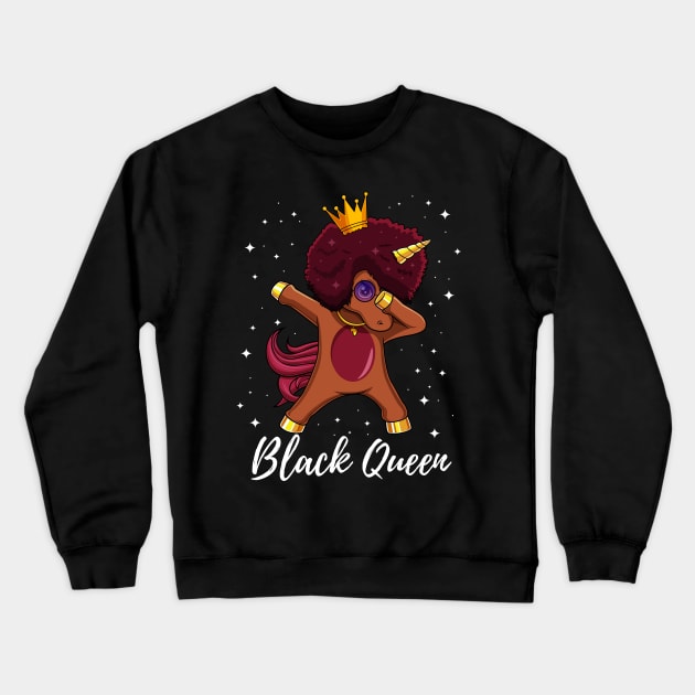 Dabbing Unicorn Afro Girl Proud Black Queen Crewneck Sweatshirt by HCMGift